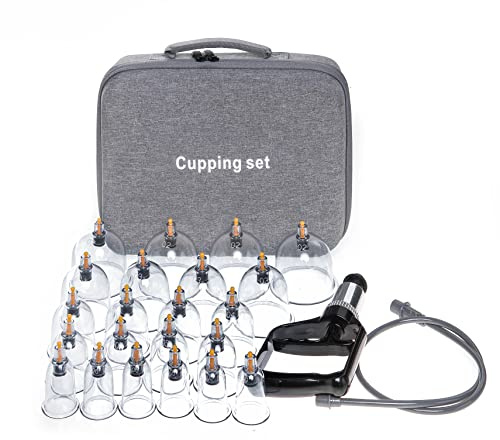 Anti Cellulite Schröpfset, Professionelle Chinesische Akupoint Schröpftherapie Sets Tragbar mit Reisekoffer, Saug-Hijama Schröpfset mit Vakuum Magnetpumpe Cellulite Schröpfen Massage Kit 22 Tassen