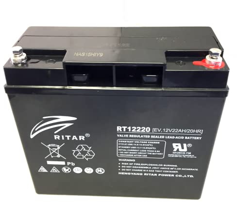 RITAR 12V-22AH Deep Cycle Electric Vehicle Battery. Used in Mobility Scooters, Jump Packs, Pigeon Decoys, Gas Bangers, UPS Units, and many more.