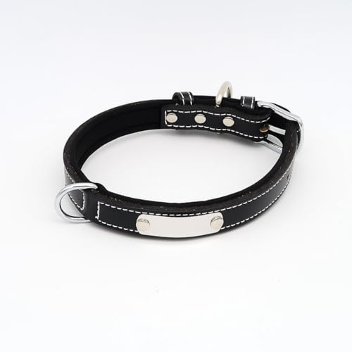 Hundehalsband mit Namen aus hochwertigem Leder, Innenpolsterung S 27-33cm / Schwarz