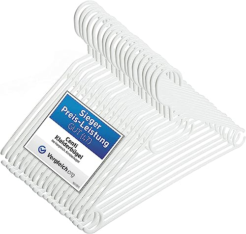 50 Kleiderbügel weiß Kunststoff mit drehbaren Haken, 41 cm Kleiderbügel Plastik weiß, 50 Stück Bügel Made in EU, 100% Recyclingmaterial, Model Lea