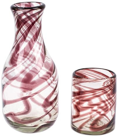 NOVICA Artisan Handblown Recycled Glass Carafe Brown Cup Clear Mexico Tableware Drinkware 'Hypnotic Brown'(Pair)