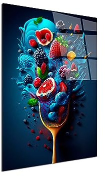 DECLINA, tableau mural, impression sur verre acrylique, décoration moderne, tableau déco assortiment de fruits, art mural contemporain, cadre design élégant, 30x50 cm