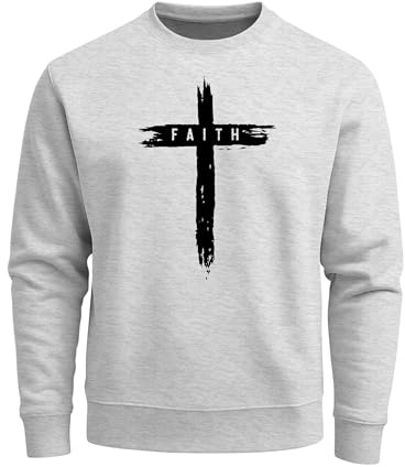 Neverless® Sweatshirt Herren Aufdruck Kreuz Cross Faith Glaube Trend-Motiv Techwear Rundhals-Pullover Fashion Grau-schwarz 4XL