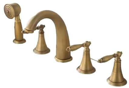 Set Di Rubinetti Per Vasca Classici In Ottone Con Doccia A Mano, Montati Su Ponte, Rubinetti Caldi E Freddi A 5 Fori, Miscelatore Acqua Per Vasca Da Giardino,D