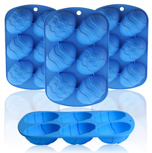 Easter Egg Molds Silicone 4 Pack Egg Shaped Baking Pan 24 Cavities Easter Candy Silicone Mold For Chocolate Jello Easter Party Cake Decorations