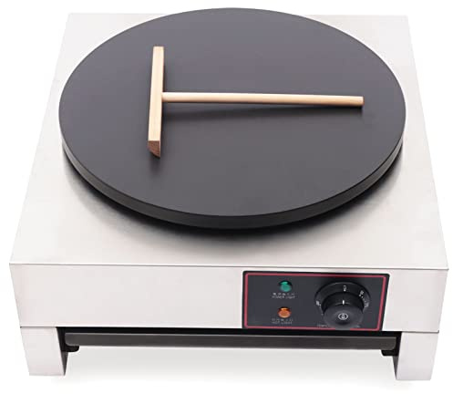 16” Electric Crepe Maker, 1700W Non-Stick Commercial Crepe Maker Machine with Wooden Crepe Spatula Flat Plate Pancake Griddle Pancake Maker