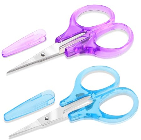 2 Pack Small Sewing Scissors Stainless Steel Crafting Scissors Sharp Scissors with Cover, Precision Portable Scissor for Embroidery Quilting Sewing Knitting Crafting (Blue + Purple)