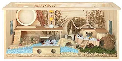 WYRMB Großer Hamsterkäfig – Acryl-Hamsterkäfig, Kleintierkäfig für syrische Hamster, Mäuse, Rennmäuse, Naturholz (100 x 50 x 50 cm)