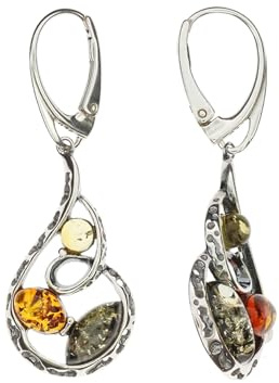 Bernstein Ohrringe von Artisana-Schmuck, mehrfarbige Ohrhänger mit Bernstein, gefasst in 925/000 Sterlingsilber
