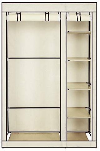 Bonnlo Kleiderschrank, 150 x 45 x 175 cm, Stoffschrank mit Kleiderstange und Ablagen Stabil, Stoffkleiderschrank für Schlafzimmer, viel Platz, Faltschrank (Beige, 110-6)