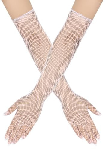 Generisch Damen Lange Netzhandschuhe, 1920er-Jahre Opernhandschuhe Abendhandschuhe Vintage Punk Fishnet Gloves, Kostümzubehör für Hochzeit, Braut, Opernabend, Karneval, Kostümparty (Weiß)
