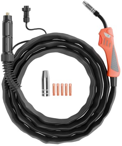 HITBOX MIG Welding Torch MB14AK, 2.5m Hose with Euro Connector, 16mm² Copper-Clad Aluminum Cable, GX16-02 Aviation Plug, 0.8mm and 1.0mm Contact Tips Included, Accessories for MIG Welding