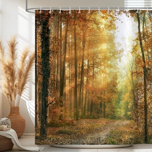 Bonhause Duschvorhang Wald Baum Natur Landschaft Duschvorhänge 180 x 180 cm Anti-Schimmel Wasserdicht Shower Curtains Polyester Stoff Waschbar Bad Vorhäng für Badzimmer mit 12 Haken