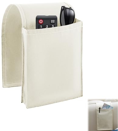 UESDU Organizador de Reposabrazos Sofa, Bolsillo Bandeja para Silla Organizador De Sofá Antideslizante Bolsa De Almacenamiento Para Tv Mando A Distancia Gafas (Beige)