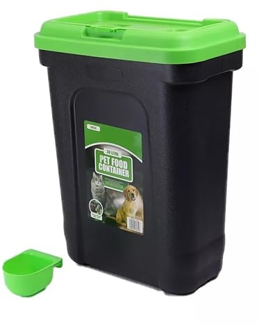 FAQRAH Pet Food Storage Container Flip Top Locking System With Integrated Scoop Plastic Birds Airtight Pet Dog Cat Animal Dry Food 15 KG Dispenser Bin Green (20 L)