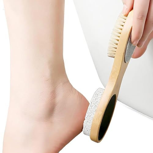 CENPEK Cepillo Exfoliante de pies de Madera con Piedra pómez 4 en 1, removedor de Callos de Piel Dura con Cepillo de cerdas para el Cuidado de los pies, Piedra pómez, escofina Mental para pies