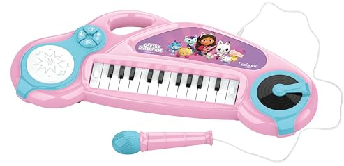 Lexibook, Gabby et la Maison Magique, Piano électronique pour Enfants avec Effets Lumineux, Microphone, Batterie, Haut-Parleur intégré, mélodies de démonstration, Lecteur DJ, Rose/Bleu, K704GDH