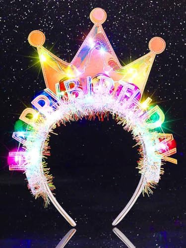 Evlry Diadema con luces LED para fiestas de cumpleaños, accesorios para el pelo para mujeres