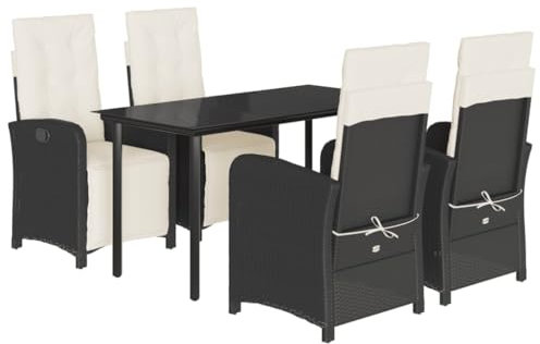 HETFTJN Festzeltgarnitur Balkonmöbel Terassenmöbel Außen Gartenlounge - 5-TLG. Garten-Essgruppe mit Kissen Schwarz Poly Rattan für Garten Café Hof Balkon
