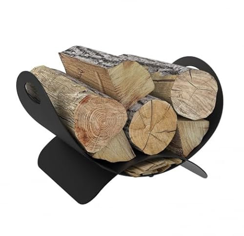 IDMarket - Panier Range bûches Demi Lune 40 x 30 x 25 cm en Acier Noir