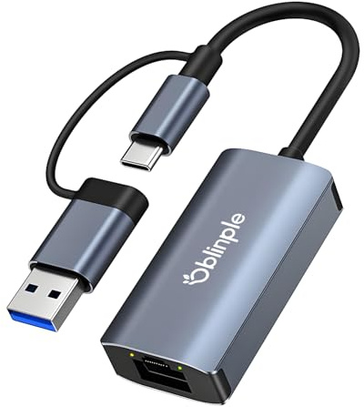 Oblinple 2 in 1 USB 3.0 USB C to Ethernet Adapter, 1000Mbps High Speed Wired Network Adapter, Type C Gigabit RJ45 Lan Internet Adaptor for Windows XP, MAC OS, Linux, Vista, MacBook, Laptop, Switch