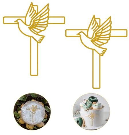2 Stück Taube Gold Acryl Torte Deko, Kuchendeko Kreuz Cake Topper, Kommunion Tortendeko Taufe, Kreuz Tortendeko Schillernder Spiegeleffekt für Hochzeit, Geburtstag, Weihnachten, Party & mehr