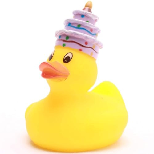 Duckshop I Badeente Happy Birthday I Quietscheente L8,5cm I Quietscheentchen I Geschenk Geburtstag I Präsent für Freunde