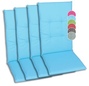 GO-DE Textil Bequeme und attraktive Polsterauflagen für Hochlehner-Gartenstühle (4er-Set, Uni blau, Hochlehner)