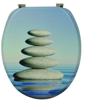 sanicomfort WC Sitz Balance, MDF Holzkern, ohne Absenkautomatik, Toilettensitz mit Klodecken, Klobrille und Deckel, verchromte Metallscharniere, einfache Montage