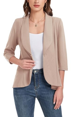 YOUNIFIZ Blazer für Damen, 3/4-Ärmel, vorne offen, Blazer, Knopf, Schalkragen, Damenjacken, Arbeit, Büro, Blazer, Jacken, khaki, XXL