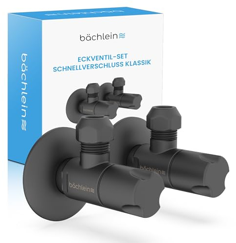 Bächlein Universal Eckventil mit Schnellverschluss Klassik Schwarz Matt [2er Set] - 1/2 Zoll, öffnet und schließt mit nur 1/4 Umdrehung [Quarter Turn]