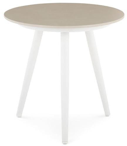 IDIMEX Beistelltisch Rosalia, Weiß/Beige - Kleiner Tisch mit runder Keramik- Platte und Gestell aus Aluminium, robust & wetterfest, In & Outdoor