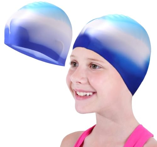 Blaue Schwimmhaube für Kinder, geeignet für Jungen und Mädchen im Alter von 5 bis 12 Jahren eignet Sich sowohl für Lange als auch für Kurze Haare.