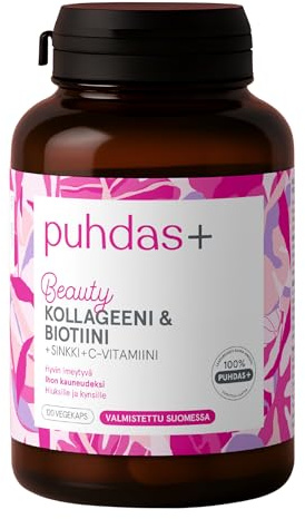 puhdas+ Collagen & Biotin Kapseln | Marine Kollagen Peptide mit Biotin, Vitamin C & Zink | Für Haut, Haare & Nägel | 120 Kapseln | Hergestellt in Finnland