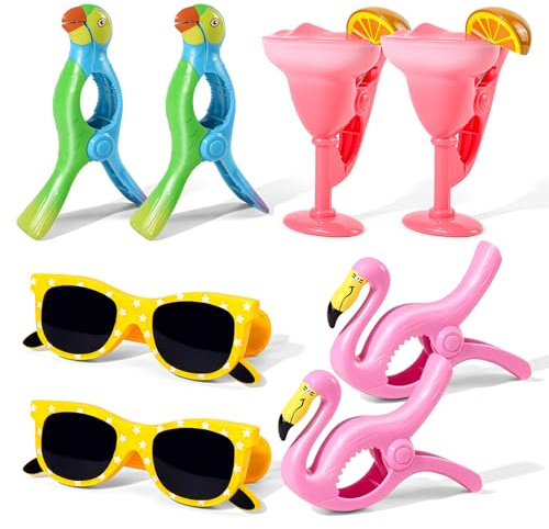 Autubin 8 Pcs Beach Towel Clips, Flamingo Parrot Clips for Pool | Includes flamingo, parrot, sunglasses, and cocktail styles for beach chairs, cruise trips, pool days, and patios.