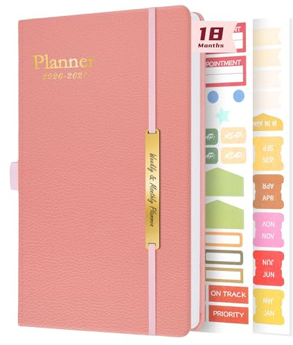 2026 Diary A5 Week to View - 18 Monthly Academic Planner with Soft Leather Cover - Teacher Diary Day per Page - Work Planners Notebook with Pen Ring Appointment Book for Students Business(Pink)