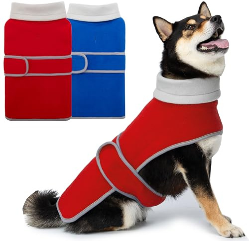 Dog Coat 2 Pack, Turtleneck Fleece Pet Winter Jacket for Cold Weather, Warm Dog Clothes Sweater Outdoor Indoor for Small, Medium, Large & XL Dogs (M-XXL)