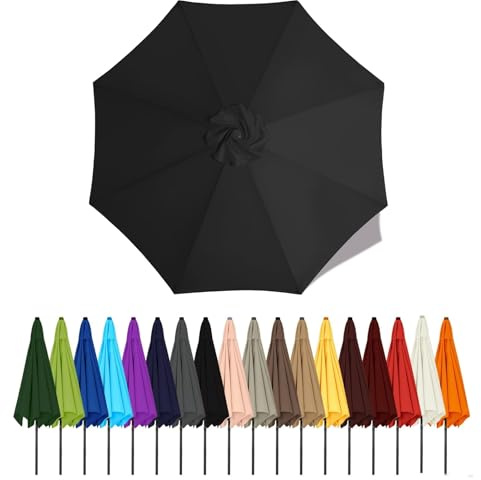 Duchunsheng Umbrella Canopy Replacement Outdoor 6/8 Rib 6FT 7FT 8FT 9FT 10 FT 11FT, Market Patio Table Cover For Backyard Garden Courtyard Swimming Pool Lawn, Market Umbrella Top(Black,2m - 6Ribs)