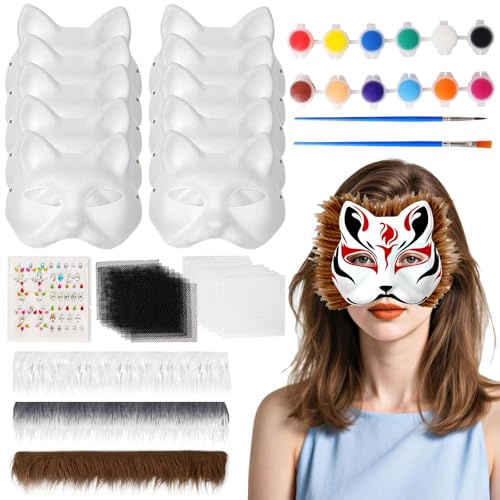 Corpower 10 Pièces Ensemble de Masque Therian, Faux Therian Mask, DIY Papier Masque Blanc pour Bricolage Déguisements Mardi Gras Party