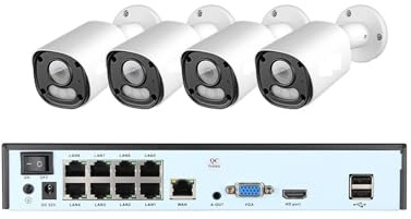 JOXLOVER Kit di Telecamere IP Poe da 6 MP Rilevamento Persona Facciale CCTV Video Sorveglianza Sicurezza per Esterni(None,6MP 4Cam 8NVR)