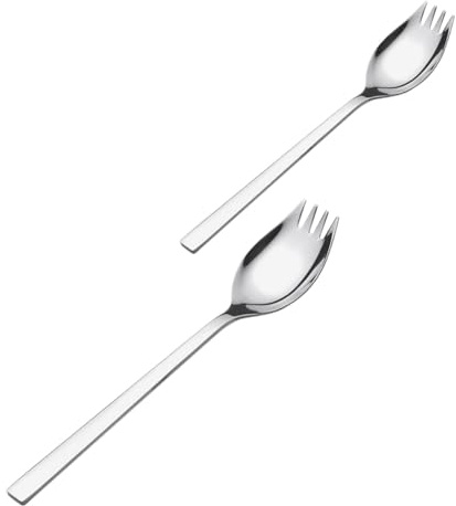 Warmhm 2 pièces Cuillères à Salade Longues Acier Inoxydable Fourchettes Spork Multifonctions Réutilisables Légères et Durables pour Maison Pique- et Service Entrées Lot de Grand Moyen