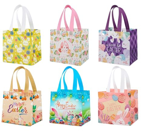 MIZIJIA Papperspåsar, 40 stycken färgglada presentpåsar med 60 klistermärken godispåsar för förpackning av gåvor, giveaways, barns födelsedag, bröllop, fest (påskpåsar 6)