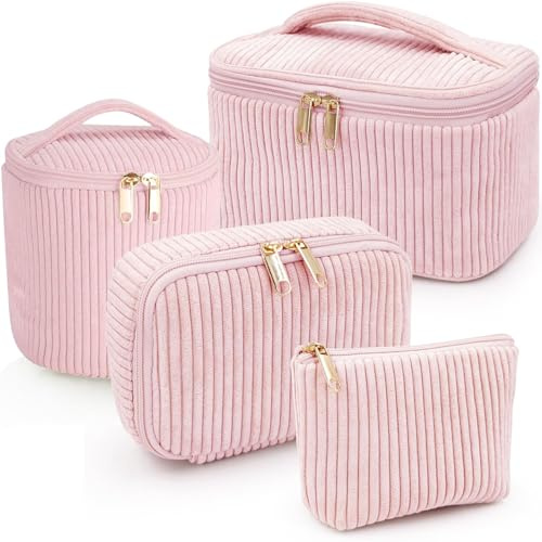 Xtrillogen 4er Set Kosmetiktasche,Kulturtasche Damen Kulturbeutel Make Up Tasche Schminktasche Mädchen,Tragbare Reise Makeup Bag für Frauen Reisetasche Waschtasche für Alltag Reisen (Rosa)