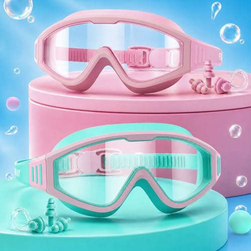 Findway Barn Simglasögon Unisex, 2-pack simglasögon för barn 4-16 år Anti-dim Anti-läckage Anti-UV 180° HD-vision, Junior simglasögon för pojkar och flickor Bred vision och snabbjusterbar splittad