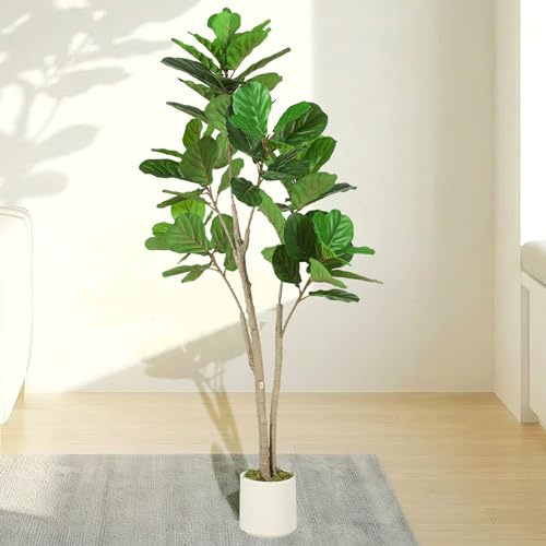 HOMCOM 150cm Artificial Fiddle Leaf Fig Tree, Decorative Plant with 98 PEVA Leaves in Pot, Artificial Plant for Home Office Living Room Decor, Green