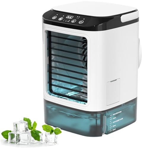 Condizionatore d'aria portatile 4 in 1 con serbatoio 0,9 l, purificatore d'aria e umidificatore, rinfrescante d'aria silenzioso, per tavolo, camera da letto, ufficio, campeggio auto