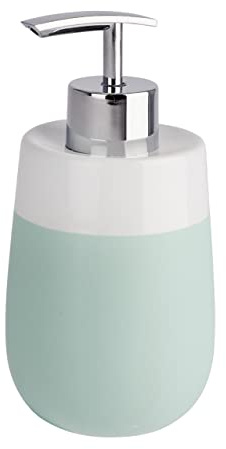 WENKO Seifenspender Malta Mint/Weiß Keramik - Flüssigseifen-Spender, Spülmittel-Spender Fassungsvermögen: 0.3 l, Keramik, 7.5 x 15 x 8 cm, Minzgrün, Mint / Weiß, 15 x 8 x 7.5 cm