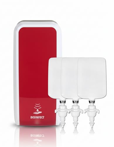 Blanc HYGIENIC COSMOS Sensor-Desinfektionsspender Rot-Weiß + 3 L | Sensor-Desinfektionsspender Rot-Weiß, 3 × 1 L Desinfektion, 3 Dosierstufen, bis zu 3.000 Anwendungen