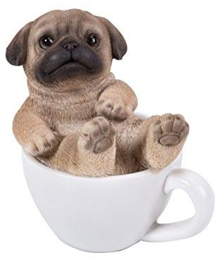 Pacific Giftware Mops Figur in Tasse mini 7 cm - Hunde Welpe Baby Dekofigur Geschenk für Hundeliebhaber