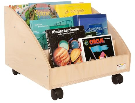 FLIXi Bücherkiste – Aufbewahrungsbox für Bücher aus Birkenholz mit Rollen – Platz für 30 Bücher – Holz Kiste für Kinder